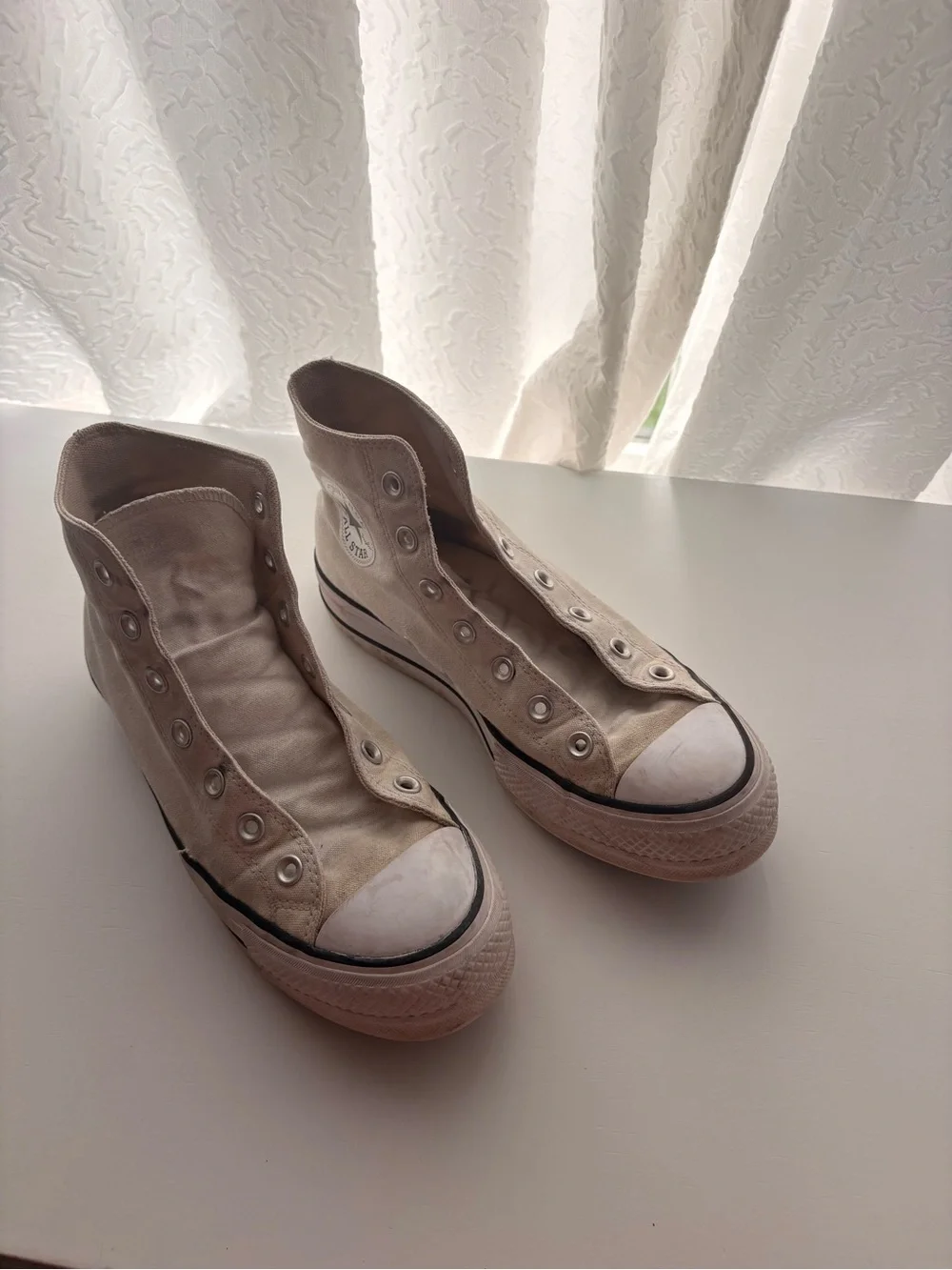 Converse High Top Sneakers - Cream with Black Trim no laces